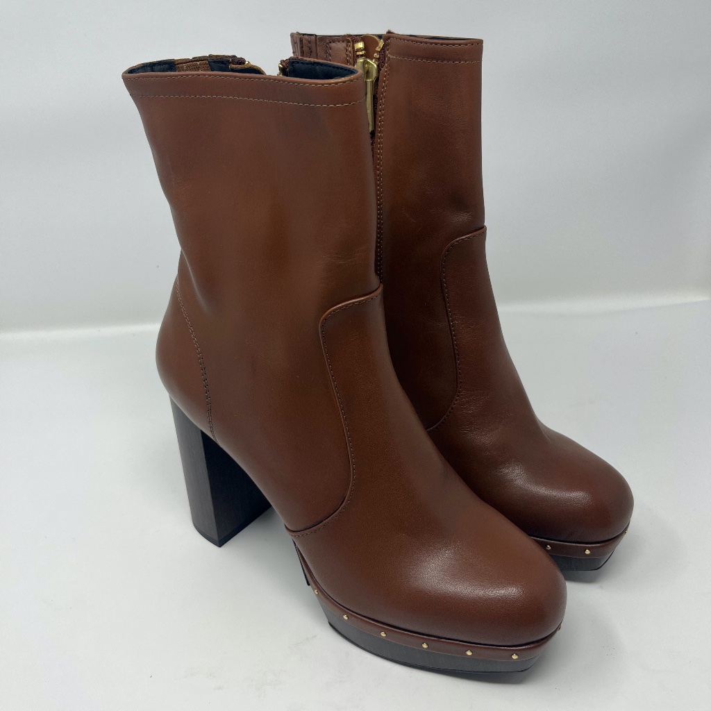 Nwot Allsaints Thea Platform Zip Booties Boots Brown Studs Size 8